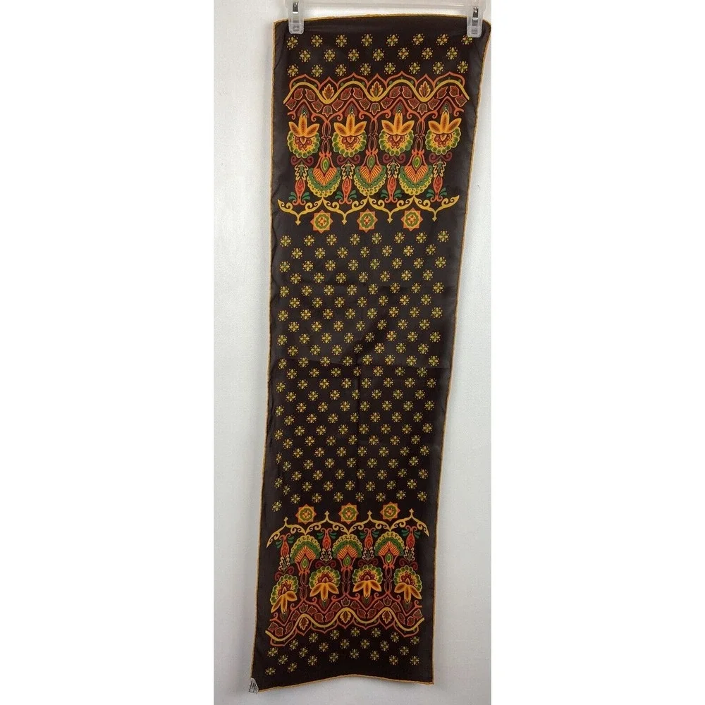 Vintage Scarf Japanese Rectangle Brown Orange Yellow Polyester Mod MCM
